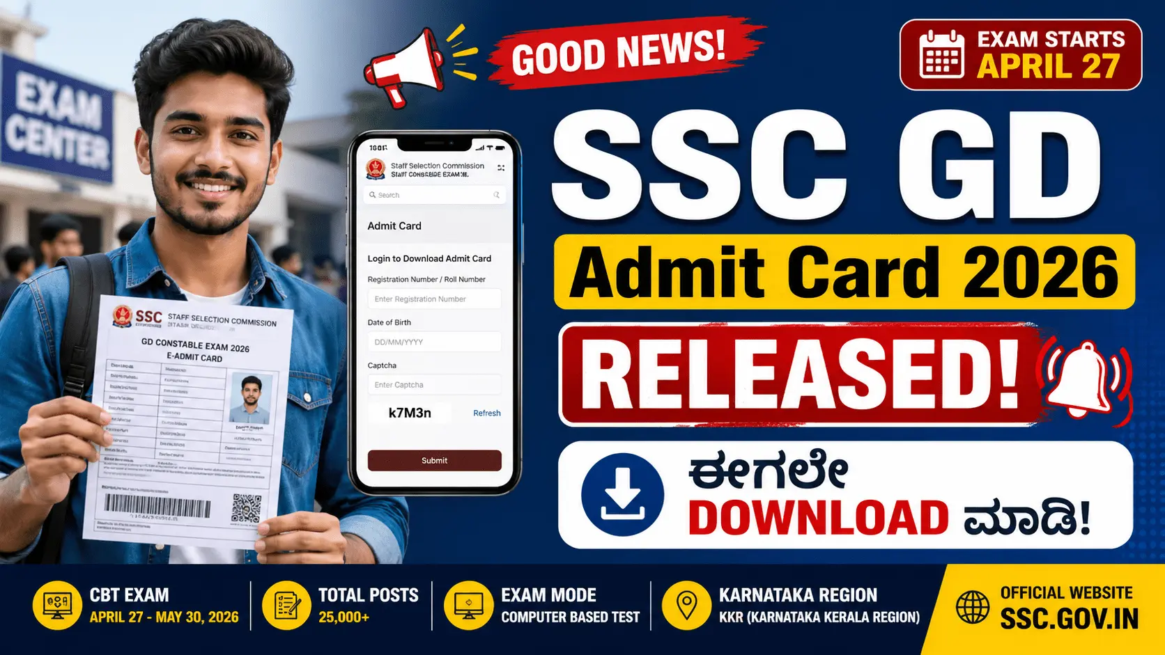 ಎಸ್‌ಎಸ್‌ಸಿ ಜಿಡಿ ಹಾಲ್ ಟಿಕೆಟ್ 2026