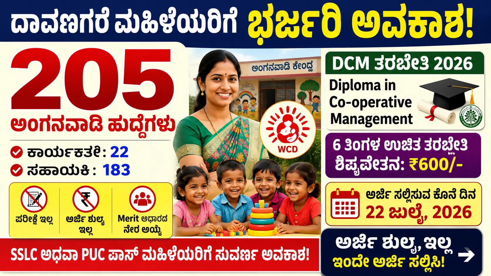 ದಾವಣಗೆರೆ ಅಂಗನವಾಡಿ ನೇಮಕಾತಿ 2026