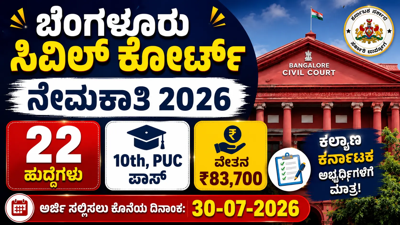 ಬೆಂಗಳೂರು ಸಿವಿಲ್ ಕೋರ್ಟ್ ನೇಮಕಾತಿ