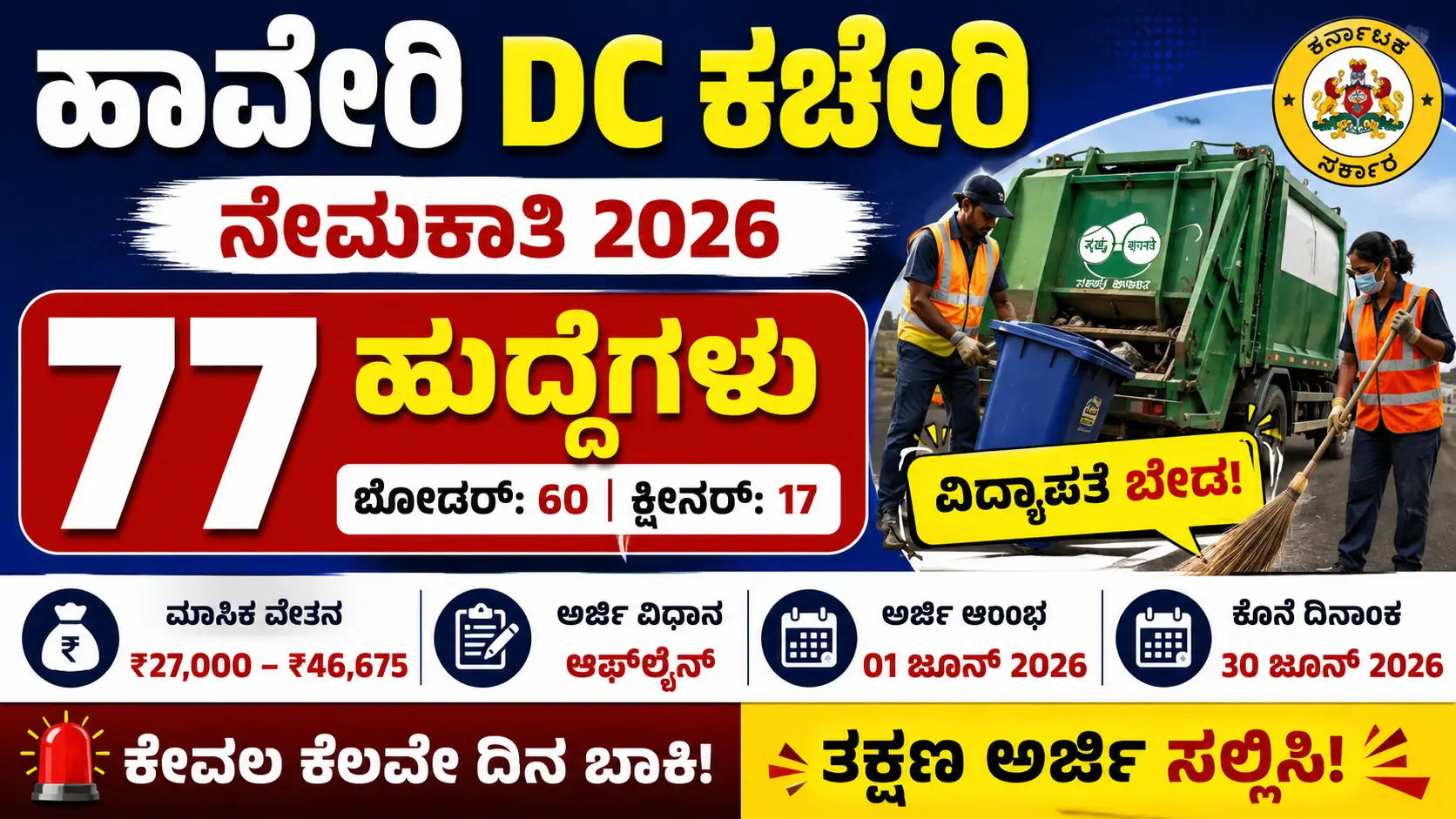 ಹಾವೇರಿ DC ಕಚೇರಿ ನೇಮಕಾತಿ 2026