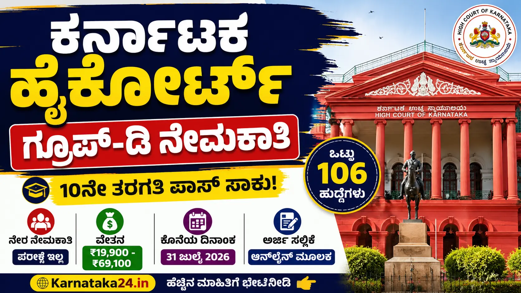 ಕರ್ನಾಟಕ ಹೈಕೋರ್ಟ್ ಗ್ರೂಪ್-ಡಿ ನೇಮಕಾತಿ