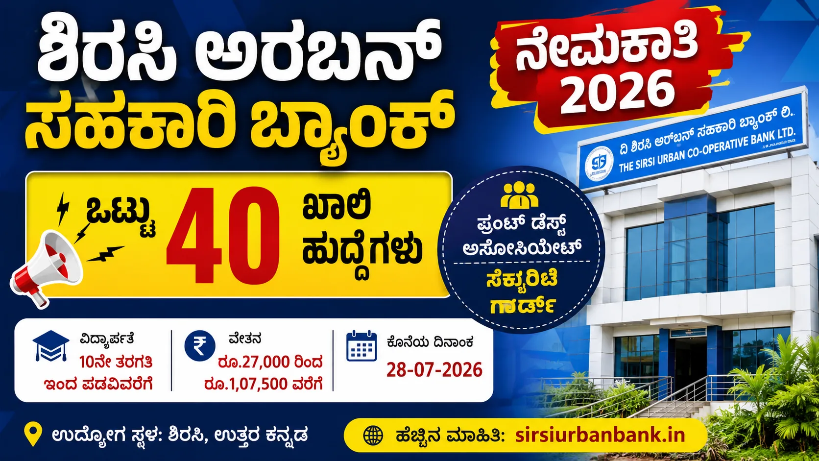 ಶಿರಸಿ ಅರ್ಬನ್ ಬ್ಯಾಂಕ್ ನೇಮಕಾತಿ 2026
