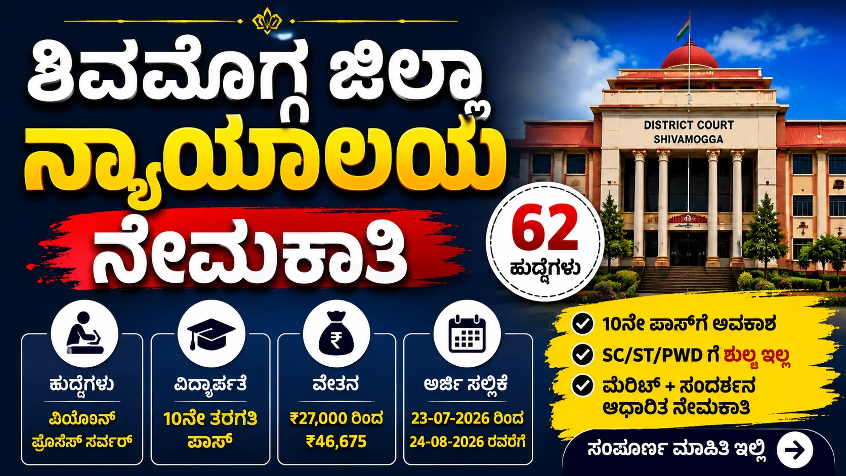 ಶಿವಮೊಗ್ಗ ಜಿಲ್ಲಾ ನ್ಯಾಯಾಲಯ ನೇಮಕಾತಿ 2026